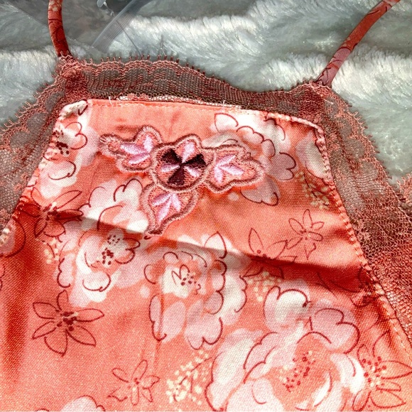 Free People Intimates Size Medium Peach Floral Satin & Lace Top Romance - Picture 9 of 12